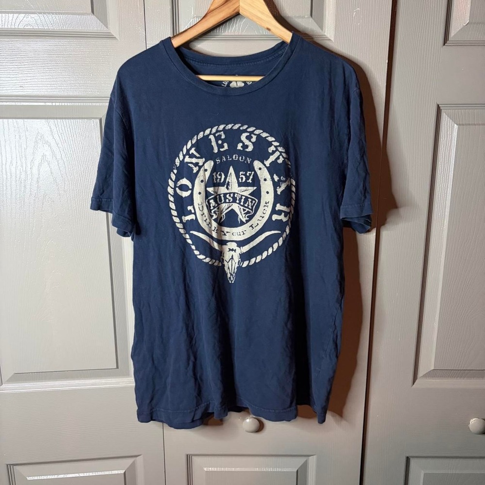 Lucky Brand Mens Lonestar Austin Texas Saloon Graphic T-Shirt Navy Blue XL